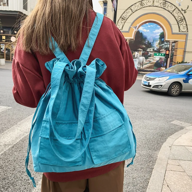 

Модные рюкзаки на шнурке для женщин, мягкая нейлоновая сумка-мешок, вместительные дамские сумочки на плечо, Женский дорожный ранец