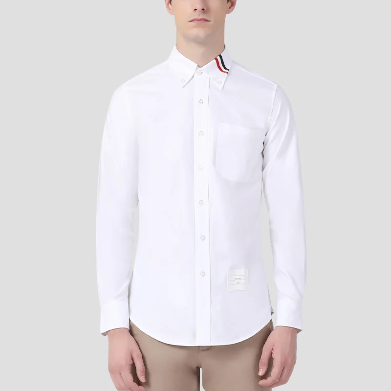 

TB THOM Men's Shirt White Fashion Top Brand Striped Collar Casual Oxford Fine Cotton Long Sleeve High Quality Women's Shirts