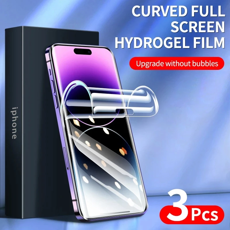 

3Pcs Full Cover Hydrogel Film For iPhone11 12 13Mini 14 Pro Max XS XR X Hydrogel Screen Protector on iPhone 7 8 6 Plus Not Glass