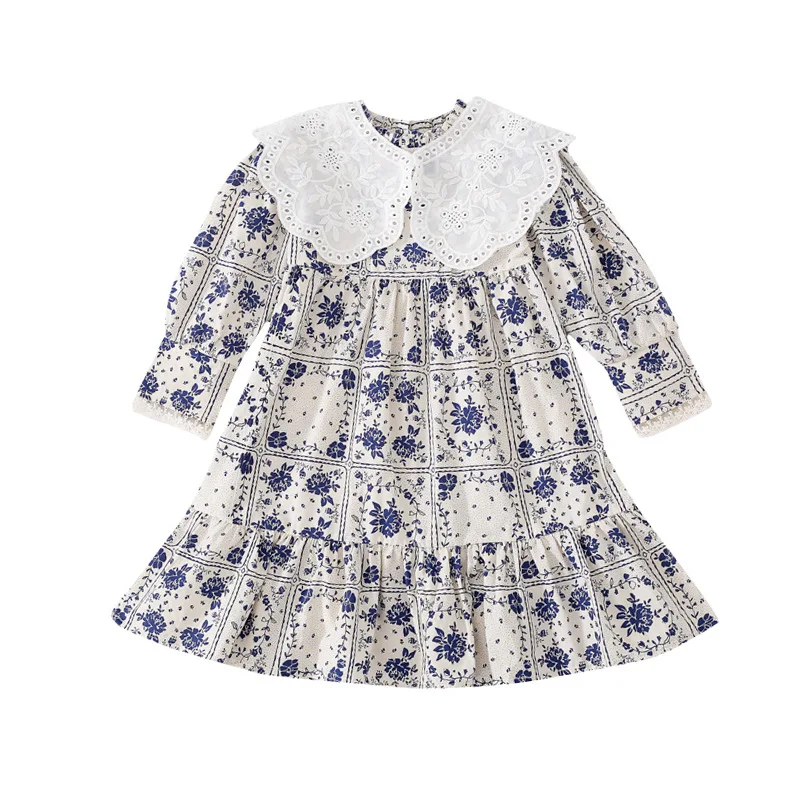 

Новинка Весна 2022, платье для девочек в стиле ретро с принтом, детское платье, милое детское платье принцессы с длинным рукавом, одежда для де...