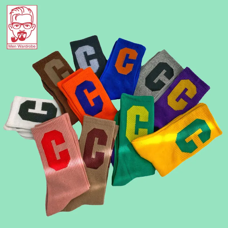 

South Korea Color Big C Letter Socks Women Movement Tube Stockings European Cotton Stockings Socks Red Tide Socks Calf Stockings