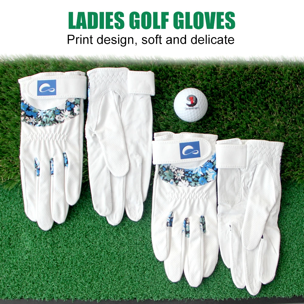 1 Pair Fashion Women Golf Gloves Palm Sheepskin Hand Back Printed Mesh Nano Microfiber Cloth Breathable and Wear-resistant New
