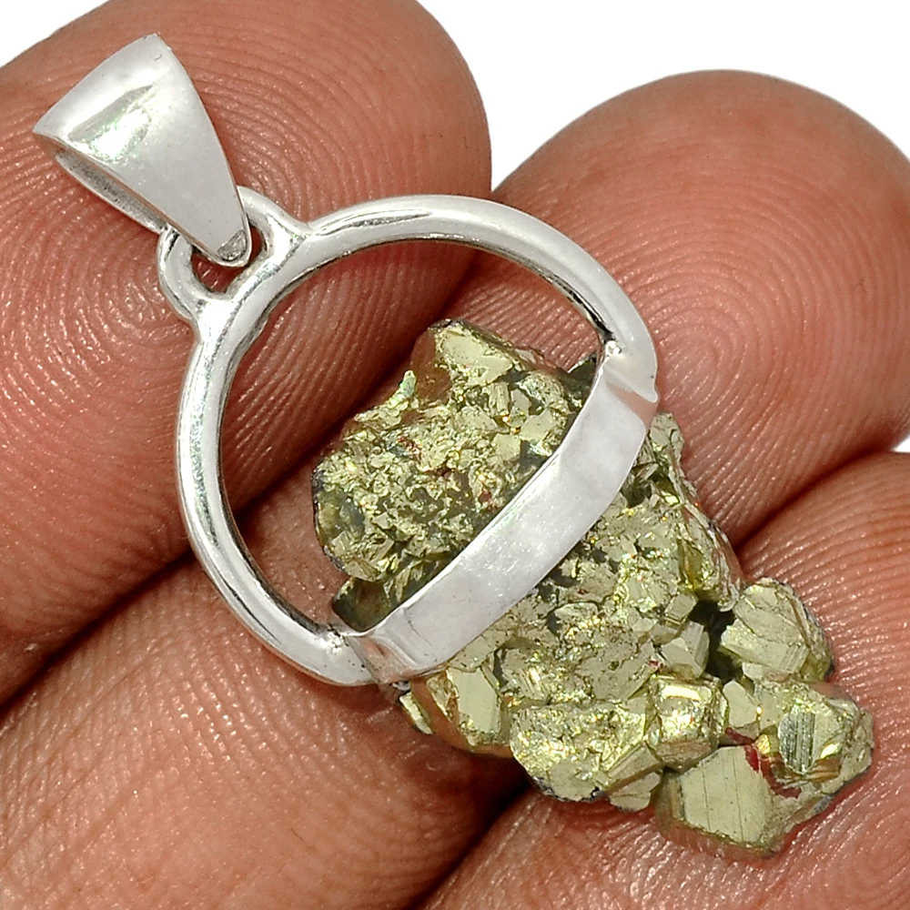 

Genuine PYRITE DRUZY Pendant 925 Sterling Silver, Women Jewelry Gift， AP8812