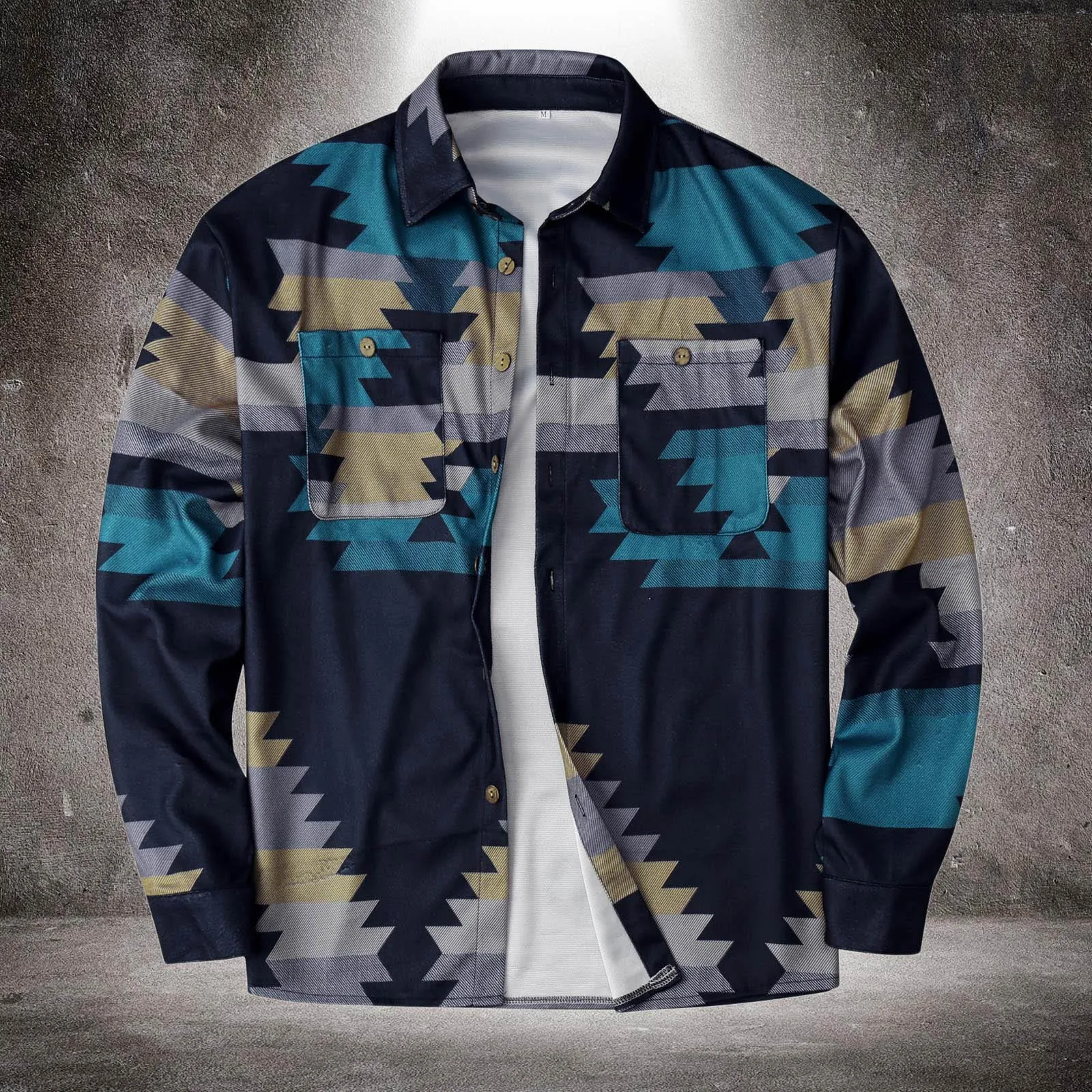 

Men's Winter Coats Jacket Leisure Single Top Coat Christmas Tree Print Light Business Lapel Shirt Jacket