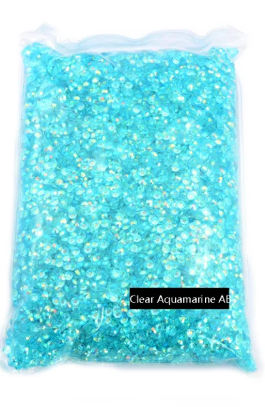 

Transparent Aquamarine AB 2~6mm Flatback Resin Non hotfix Rhinestones in Bulk Package Plastic Nail Art Decoration for Garment