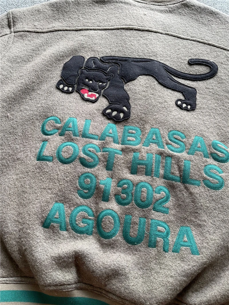 22SS Season 6 Fleece Varsity Jacket Men Women 1:1 High Quality Embroidered Heavy Vintage Calabasas Fabric Leopard Coats Jacket