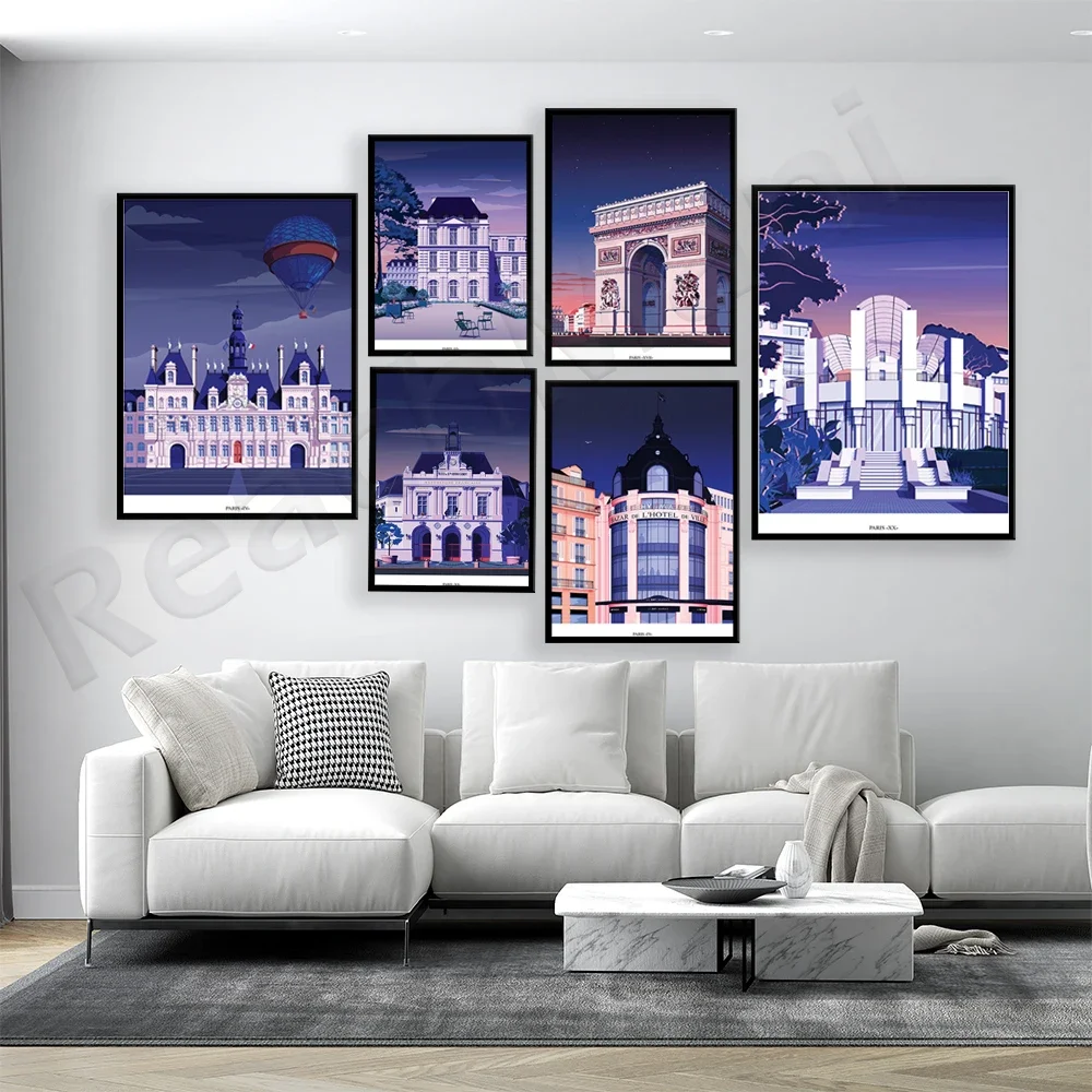 City Hall Market La Rotonde Monceau Park Arc de Triomphe Grand Palais Luxembourg Gardens Paris IV travel poster