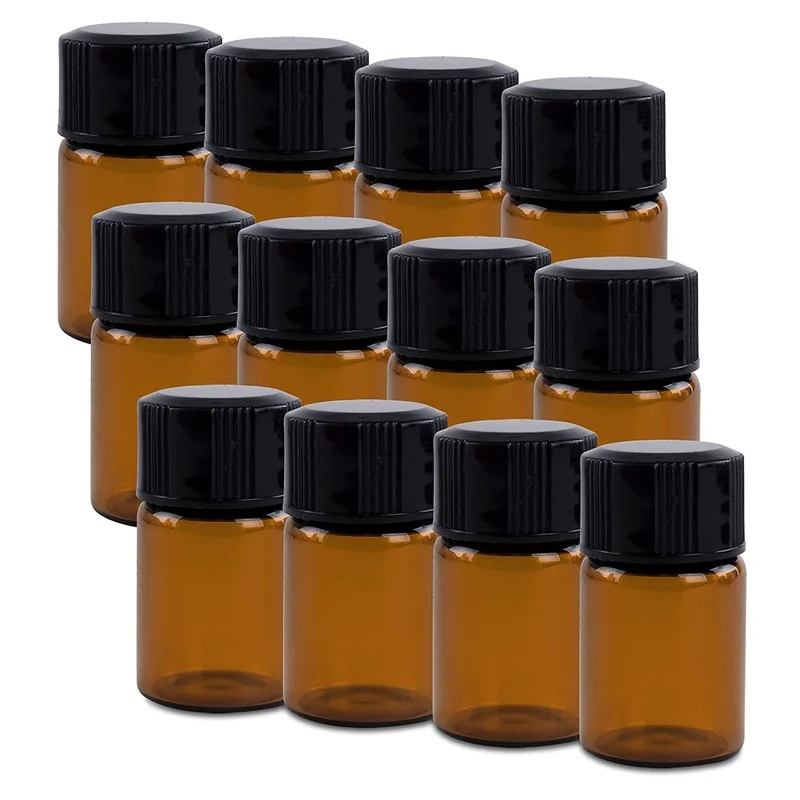 

2ml Mini Amber Glass Bottles with Orifice Reducer and Cap for Essential Oils Chemistry Lab Chemicals Colognes & Perfumes