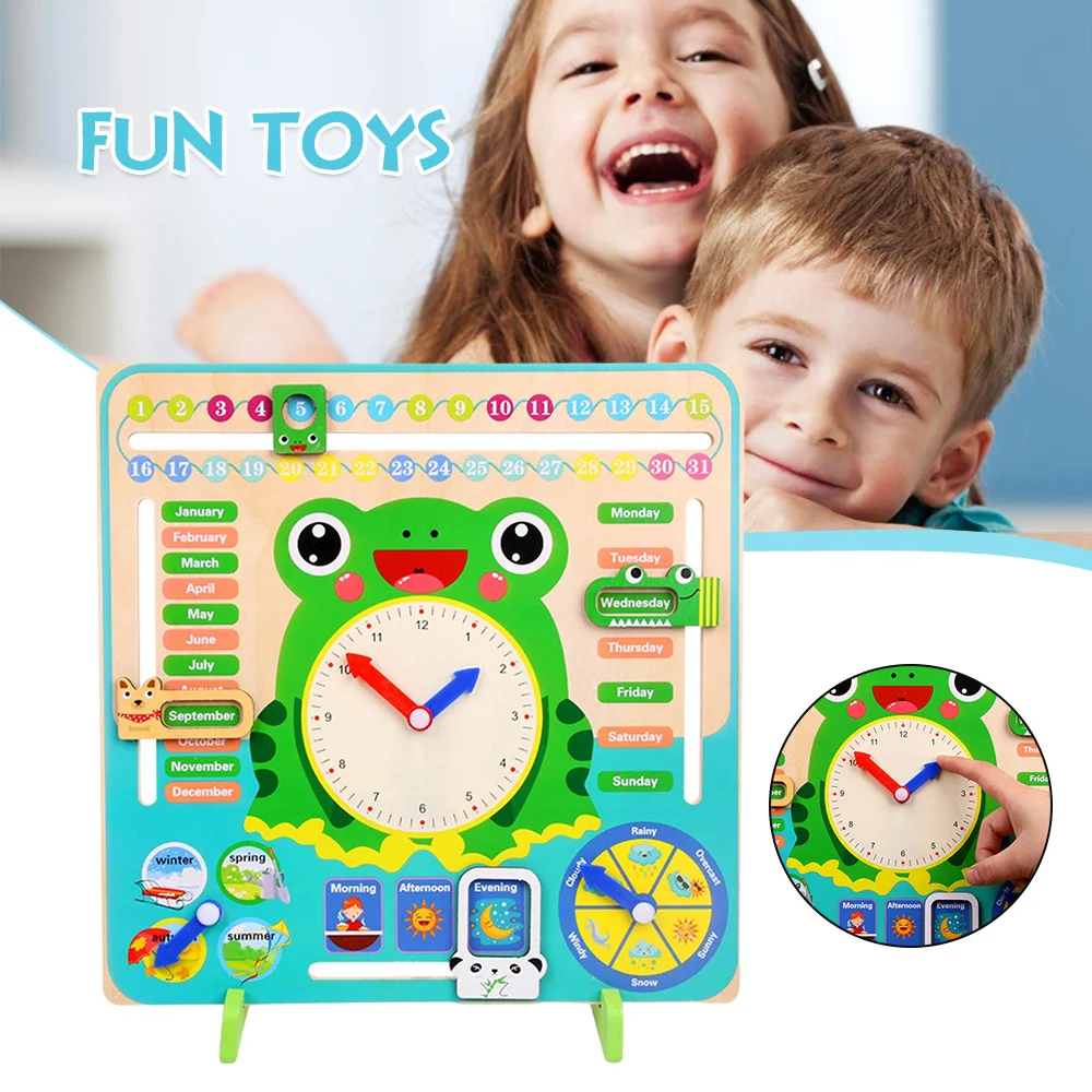 

7 in 1 Wooden Teaching Clock Preschool Educational Toy Gifts for Kids Boys Girls Vertical Weather Calendar Clock BM88