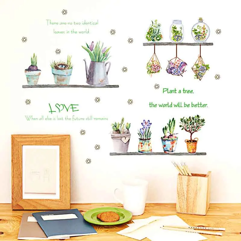 

Potted Wall Stickers for Bedroom Living Room Home Decor Wallpapers Deacls PVC Waterproof Self-adhesive Wall Posters