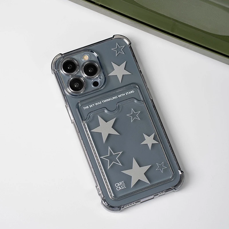 Korean INS Transparent Star Phone Case Can Put Photos for IPhone 13 14 11 12 Pro XS Max X XR Punk Fashion Shockproof Soft Case