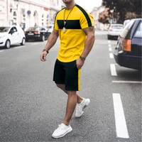 mens summer splicing t shirt sportswear suit custom logo casual running fitness short sleeve jogging mens shorts 2 piece set 6