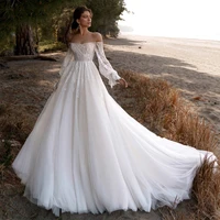 charming off shoulder wedding dress for women 2022 exquisite strapless lace appliques tulle a line wedding gowns for brides