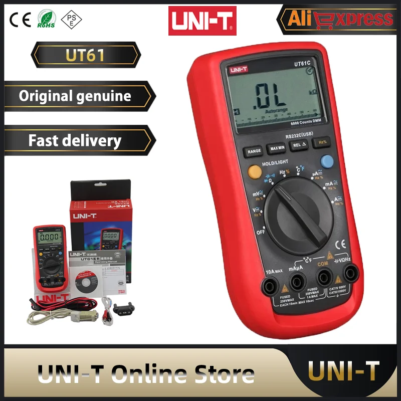 UNI-T Digital Multimeter UT61 Series UT61A UT61E NCN Transistor Tester Meter Volt Ohm Frq CD Backlight Data Hold Ammeter Tester