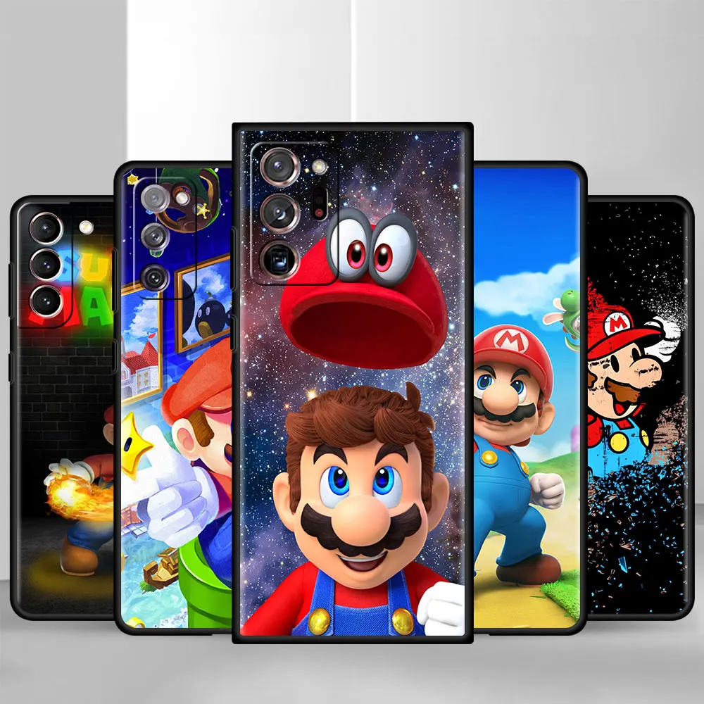 

Phone Case For Samsung Galaxy S20 FE S21Ultra S22 S10 S8 S9Plus Black Silicone Cover S10e S7 Note 20 Sac Super Mario People