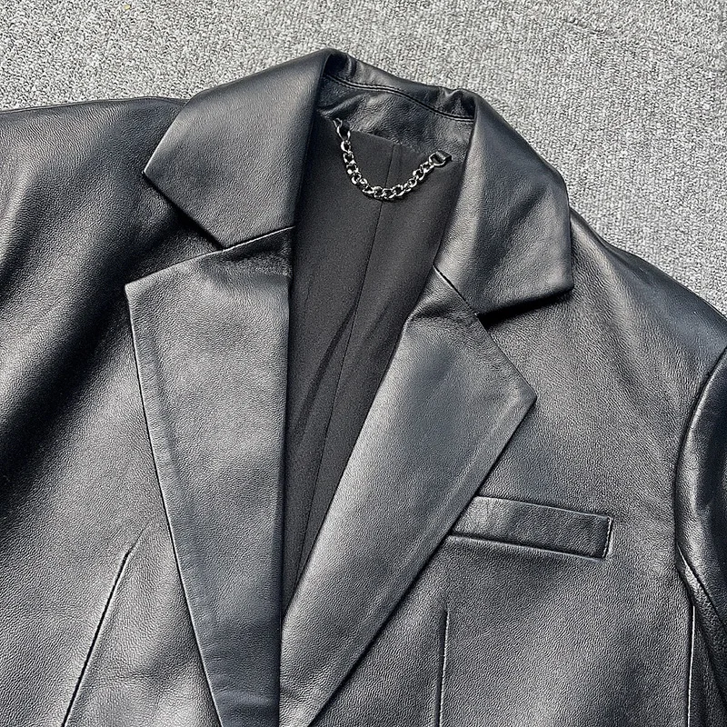 Lady Real Leather Long Jackets Solid Sheepskin Coat Jacket Loose Mid Length Straight Blazer Fashion 2022 Autumn Outwear TF4778