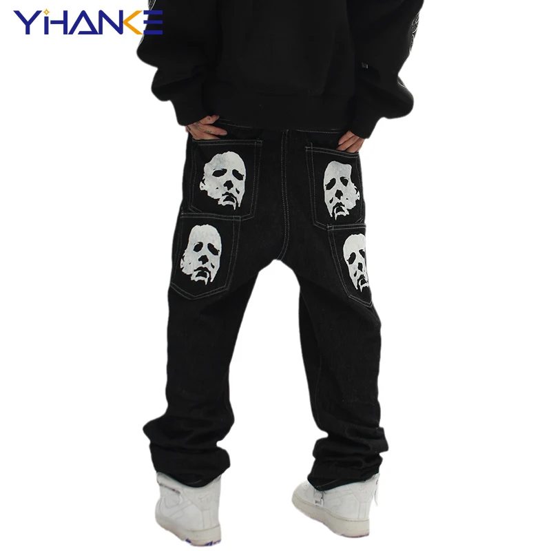 

Джинсы мужские прямые с темным принтом, Модные зауженные брюки с принтом лица, Брендовые повседневные