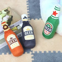 dog plush toys beer bottle shape squeaky resistant to bite cute and funny pet toys plush stuffing canine toys