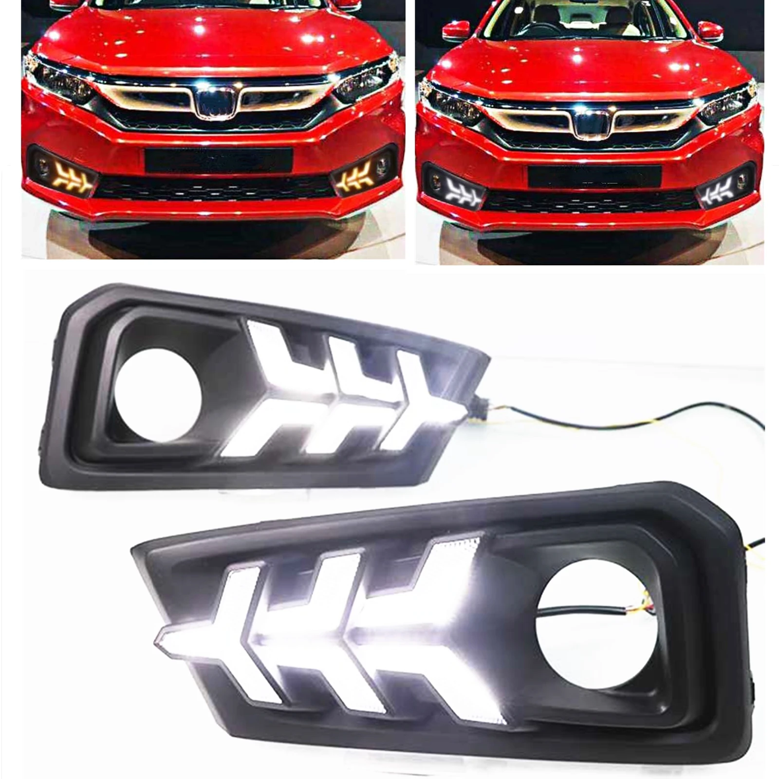 

For Honda Amaze 2018 2019 LED DRL Front Bumper Fog Light Air Intake Vent Daytime Running Light Driving Lamp Dynamic Turn Signal