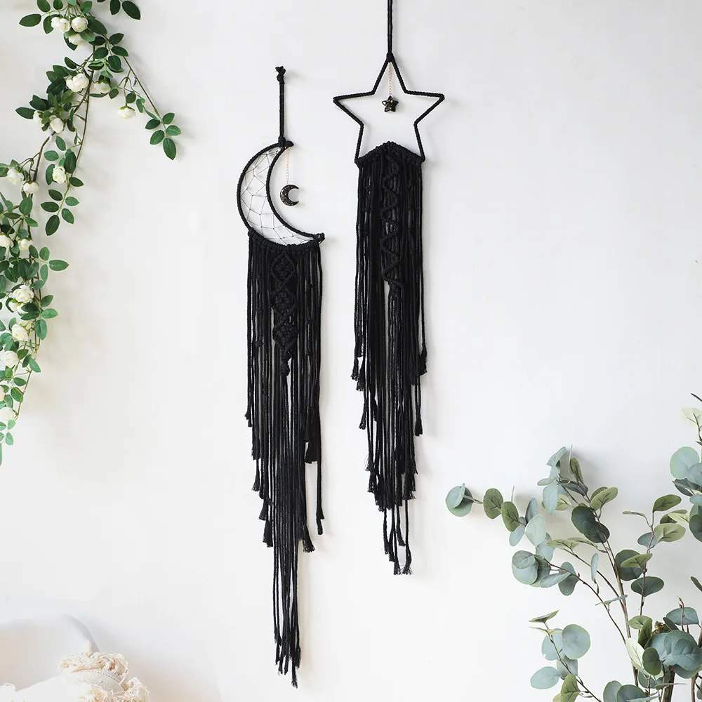 

Pure hand woven cotton tapestry dark moon living room ornament wall mounted Nordic bedroom wall decoration