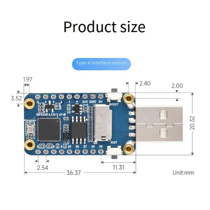 Плата разработки Waveshare RP2350 с 1,47-дюймовым ЖК-дисплеем Cortex-M33, RGB-подсветкой, 172x320, 16 МБ Flash, LCD-1.47 USB (art.: 3920db3e0d650) - 3920db3e0d650
