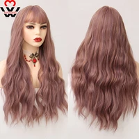 manwei women synthetic wig heat resistant long curly big wave wig with bangs black brown flax grey cosplay wigs