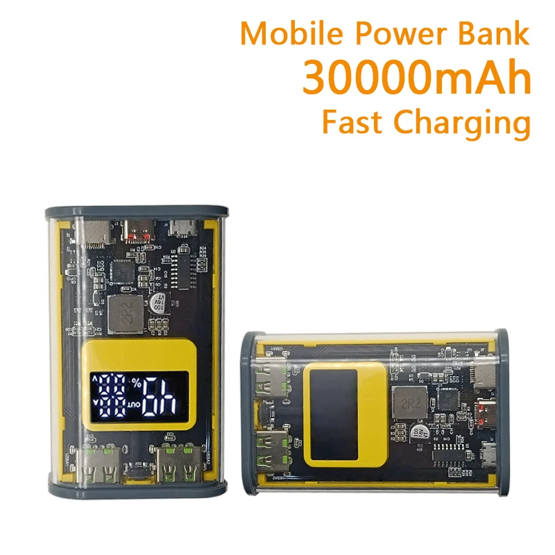 

Мини Внешний аккумулятор 30000 мАч 100 Вт PD супер быстрая зарядка стенд прозрачный модный Внешний аккумулятор со светодиодом для iPhone Huawei Xiaomi