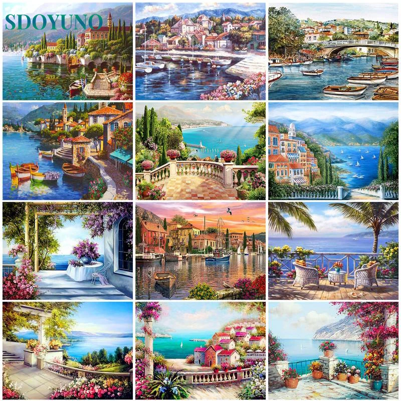 

SDOYUNO DIY Oil Painting By Numbers Kits Drawing Canvas HandPainted Wall Art Pictures Housing Coloring By Numbers Home Decor