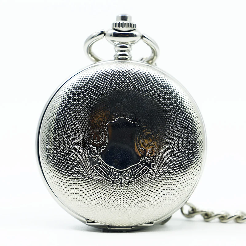 

Vintage Round Mechanical Pocket Watch Silver Flip Roman Numeral Dial With Chain Clock Men's Ladies Student Gift Collection