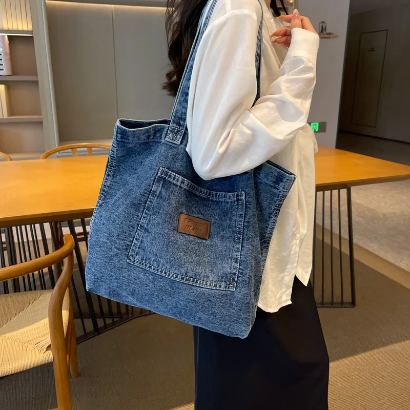 

Large Capacity Denim Women's Bag New Jeans Messenger Bag Y2K Canvas Shoulder Bag Student Eco Bag Korean Shopping Female Handbags