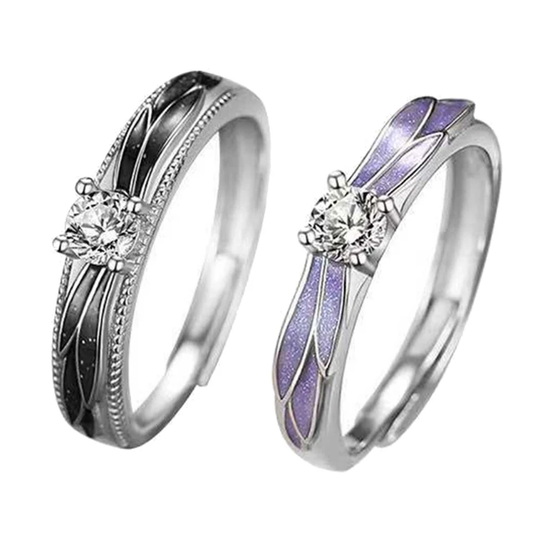 

Romantic Band Ring Adjustable Angel Wings Couple Wedding Ring for Women Men