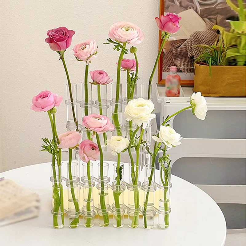 Hinged Flower Glass Vase Test Tube Creative Plant Holder Hydroponic Container Living Room Office Dining Table Floral Home Decor