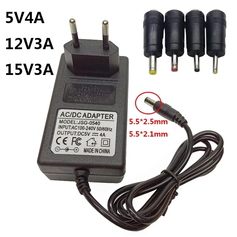 5V 12V 15V AC/DC Adaptor Adaptador 5 Volt Power Adapter Supply 3A 4A US EU UK AU 5V4A 12V3A 15V3A DC5.5MM DC4.0MM DC3.5MM Jack