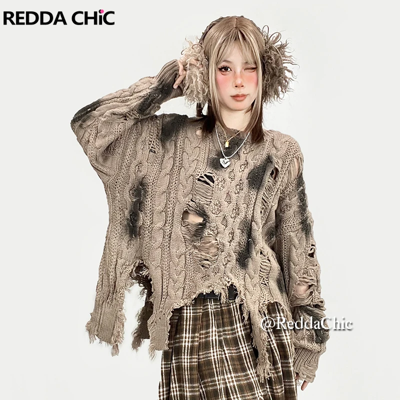 REDDACHiC грязный коричневый свитер с неровными краями женский винтажный рваный