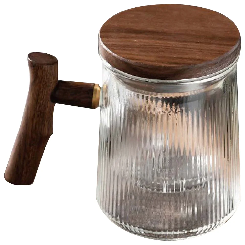 

Vertical Stripe Tea Cup Loose Steeper Glass Infuser Lid Clear Coffee Cups Vintage Mug Double Teapot Mugs