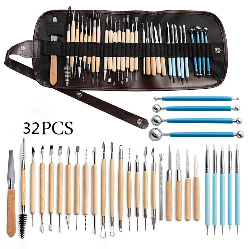 

32Pcs/Set Pottery Ceramic Tools Polymer Clay Sculpting Kit Carving Pottery Ceramic Modeling Carved Tools DIY Accessories