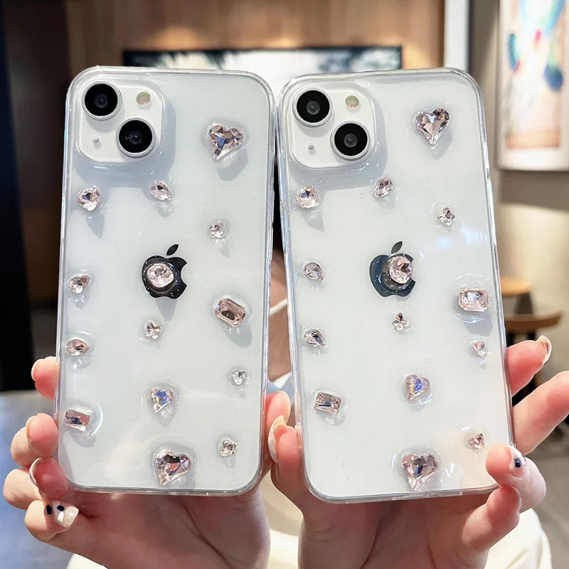 

Glitter Love Heart Pink Diamond Case For Huawei Honor 80 70 60 50 V40 9Xpro X10 20S V30PRO Play4 30S Soft Transparent Cover