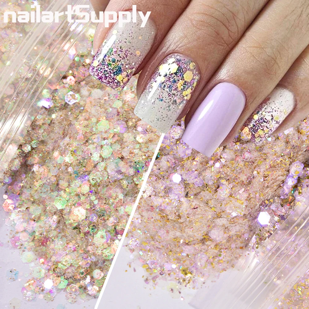 

50G Holographic Nail Glitter Flakes Nails Art Charms Shiny Mermaid Powder Manicure Sequins DIY Nail Glitter Supplies Decoration