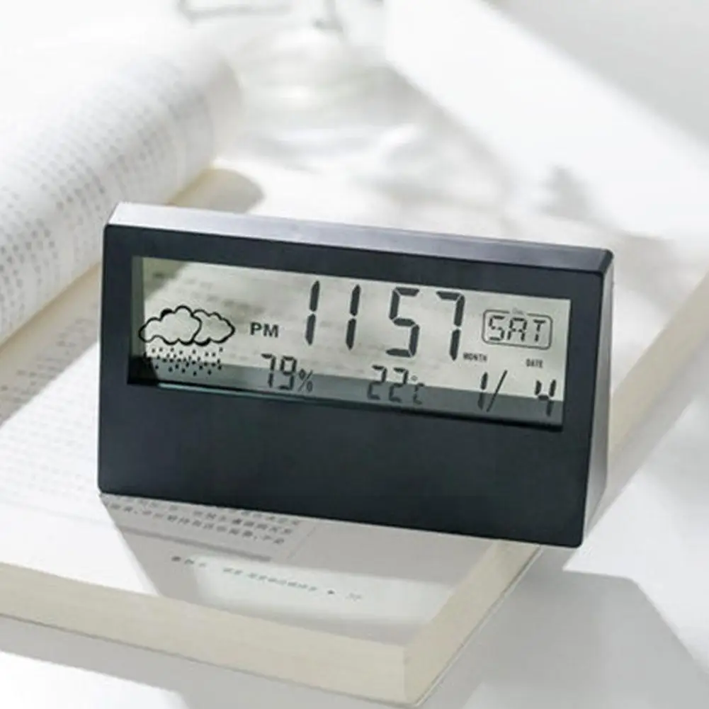 

Simple Multifunctional LCD Electronic Alarm Clock Transparent Digital Weather Display Humidity Meter Desk Temperature Clock Y2V3