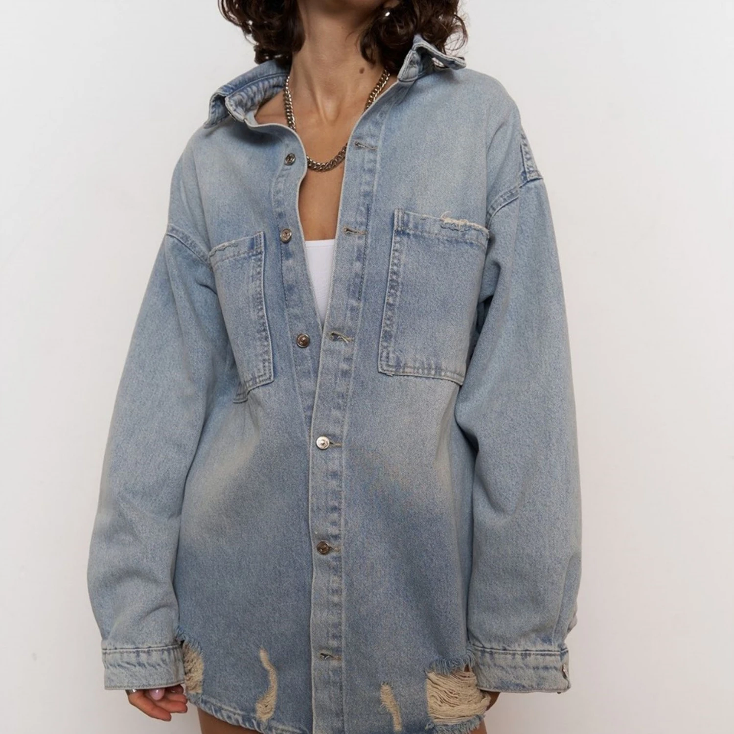 Винтажная джинсовая рубашка с буквенным принтом для женщин роскошная синяя