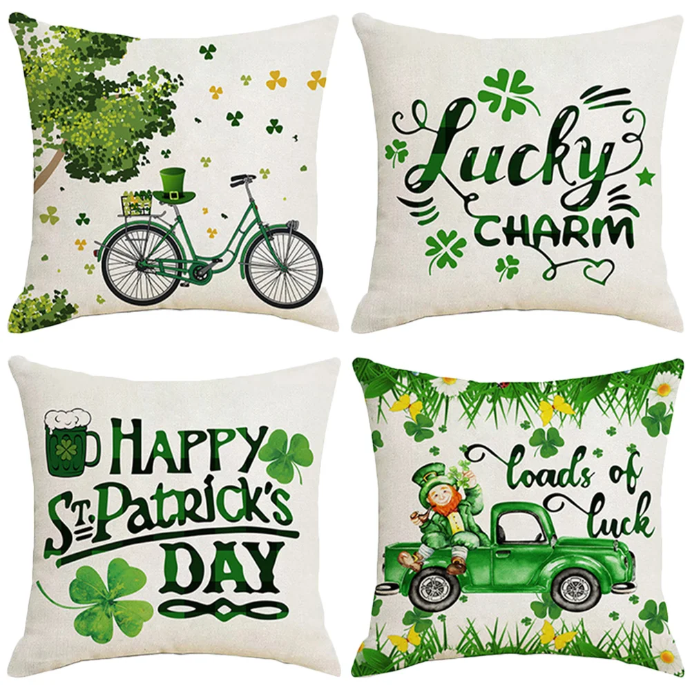 

4pcs Portable Car Compact St Patrick's Day Pillowcases St Patricks Day Party Favors Sofa Cushion Cases