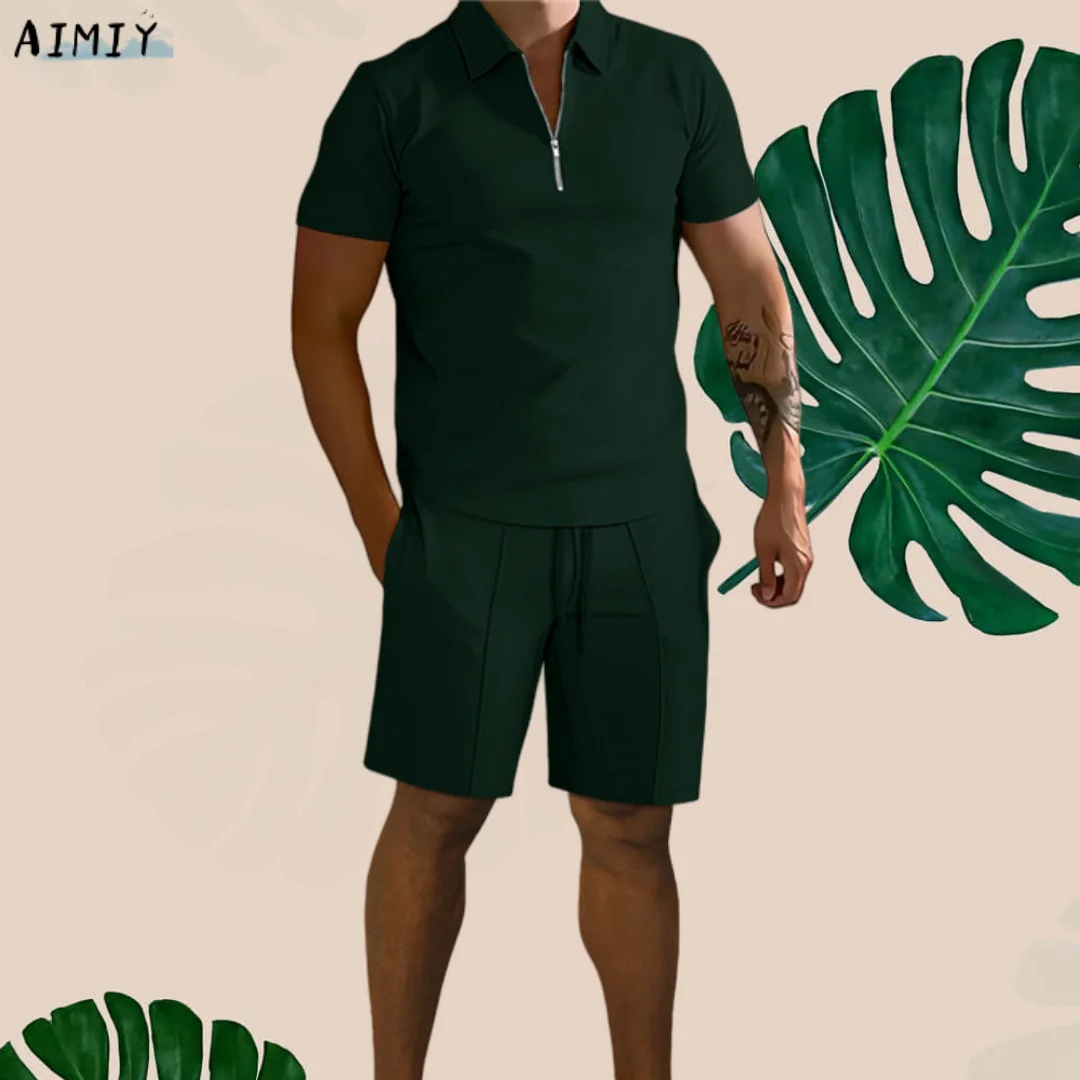 Men's Tracksuit Casual Summer Short Sleeve Polo Shirt shorts Suit two-Piece Set Male Clothing Boho Geometric Print Clothes Men