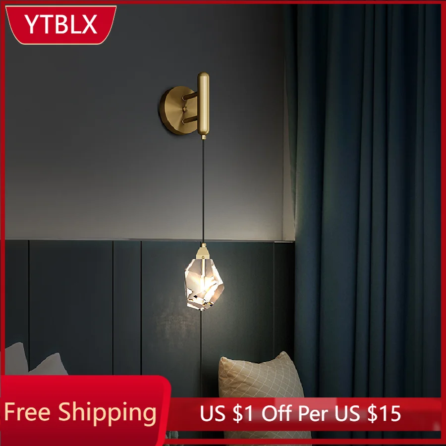 

Настенный светильник в скандинавском стиле из меди, прозрачное Хрустальное роскошное комнатное светодиодное украшение, настенный светиль...