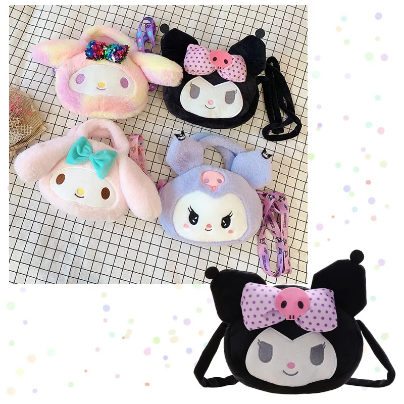 

Cartoon Anime Figure Kuromi My Melody Stuffed Plush Toy Messenger Bag Kawaii Cute Soft Plushie Doll Shoulder Bags Girl Gifts