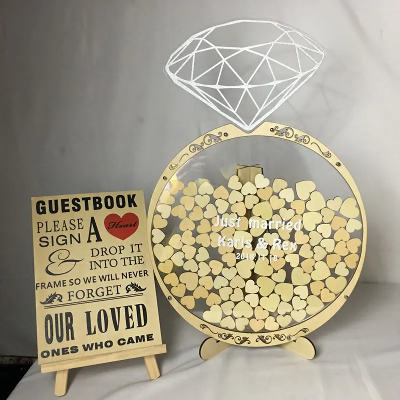 Customized Diamond Ring Shape Alternative Wedding Guestbook Wooden Message Signature Drop Box Country Wedding Party Ideas Decor