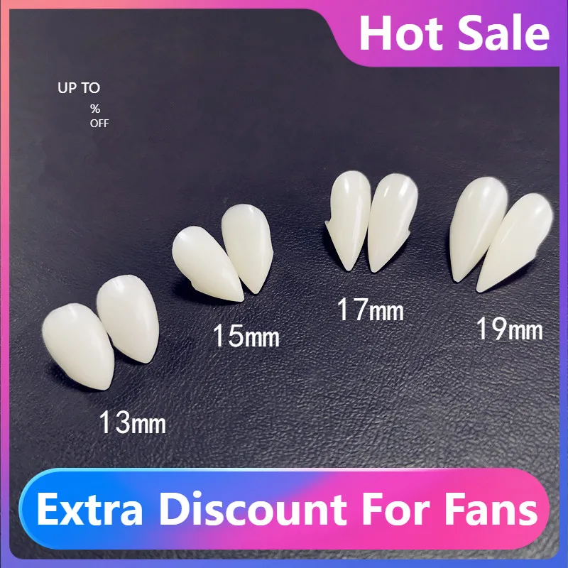 

Модные новые Зубы вампира 13/15/17 мм, клыки с искусственными зубьями зомби, клыки, Canine, имитация зубов с чехлом, реквизит для косплея на Хэллоуи...