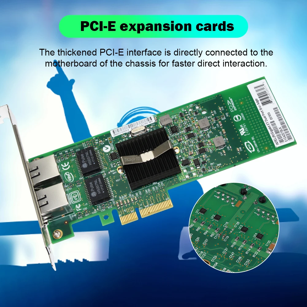 

PCI-E 4X Gigabit Ethernet Network Adapter X4 to X16 RJ45 Dual Port Riser PCI Express 2.0 Desktop PC 1000Mbps Server Extender