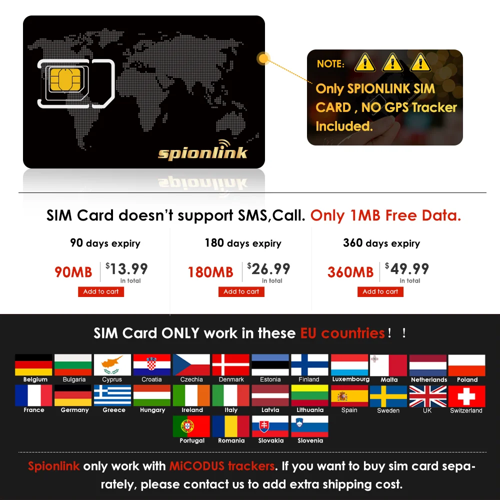 Только SIM-карта Spionlink для всех моделей GPS-трекеров MiCODUS таких как