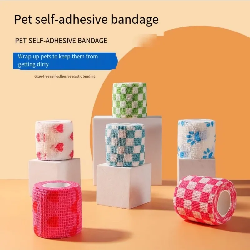 

Self-adhesive Elastic Bandage Non-Woven Fabrics Pets Dog Cat Multifunctional Bandage With Decorative Patterns Pet Supplies Self