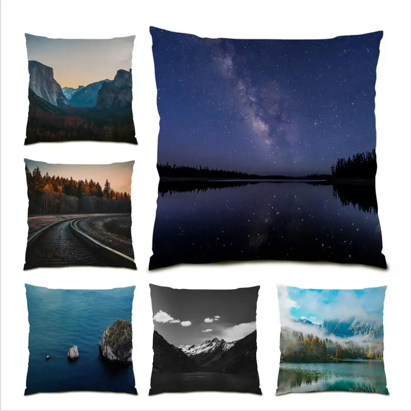 

Landscape Cushion Cover 45x45 Mountains Rivers Living Room Decoration Pillow Case Throw Pillow Cover Polyester Linen Gift E1336